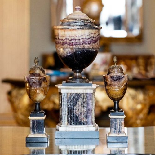 A collection of George III urns of Derbyshire Blue John